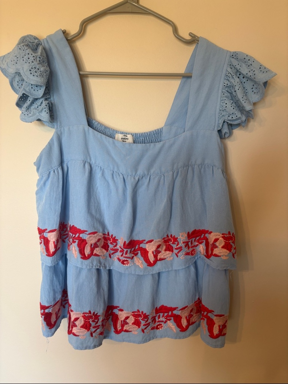 entro Baby Blue Smocked-Neck Top